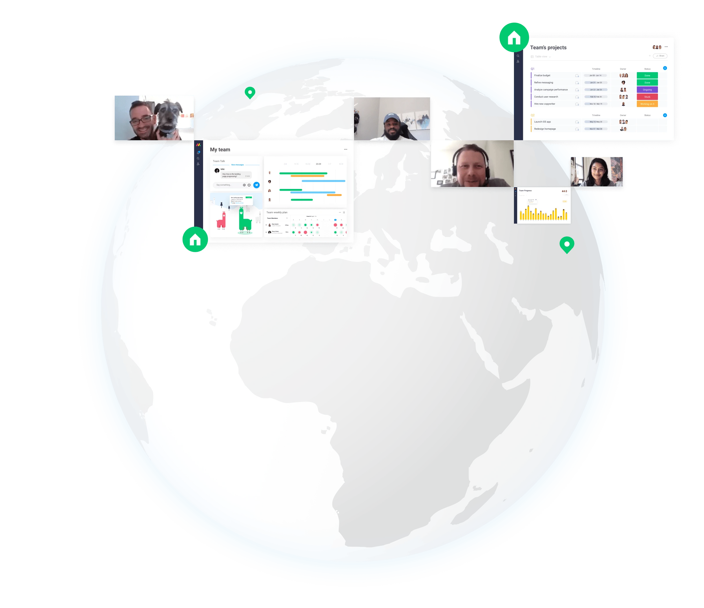 Global team working with data